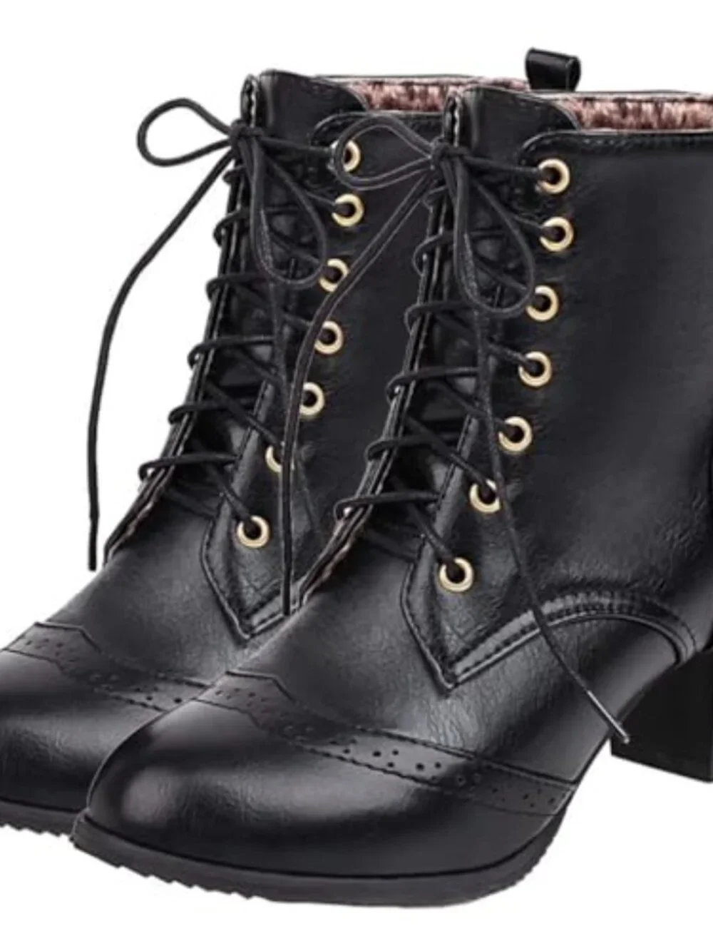 Lace Up Chunky Heel Ankle Boots Side Zip Short Booties